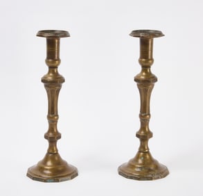 Two Tall Brass Altar Candlesticks