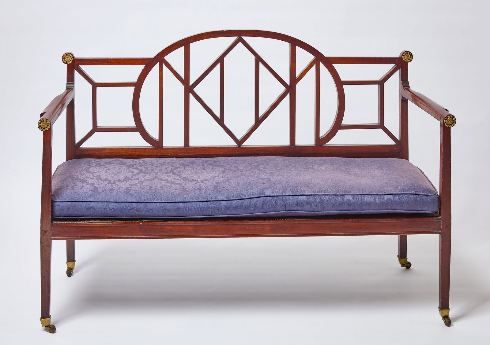 Settee with Brass Castors: Settee with brass castors. English, 19th century, H 34-1/2 in. W 50-1/2 in. D 21 in. 