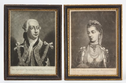 Engravings of King George III and Queen Charlotte