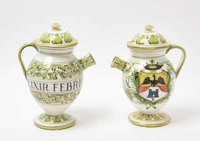 Pair of Majolica Apothecary Jars