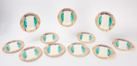 Eleven Majolica Asparagus Plates