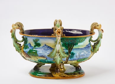 Majolica Vessel with Ram Heads, Ginori