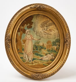 Georgian Needlework on Silk Embroidered Picture