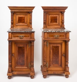 Pair of Marble-Top Bedside Commodes