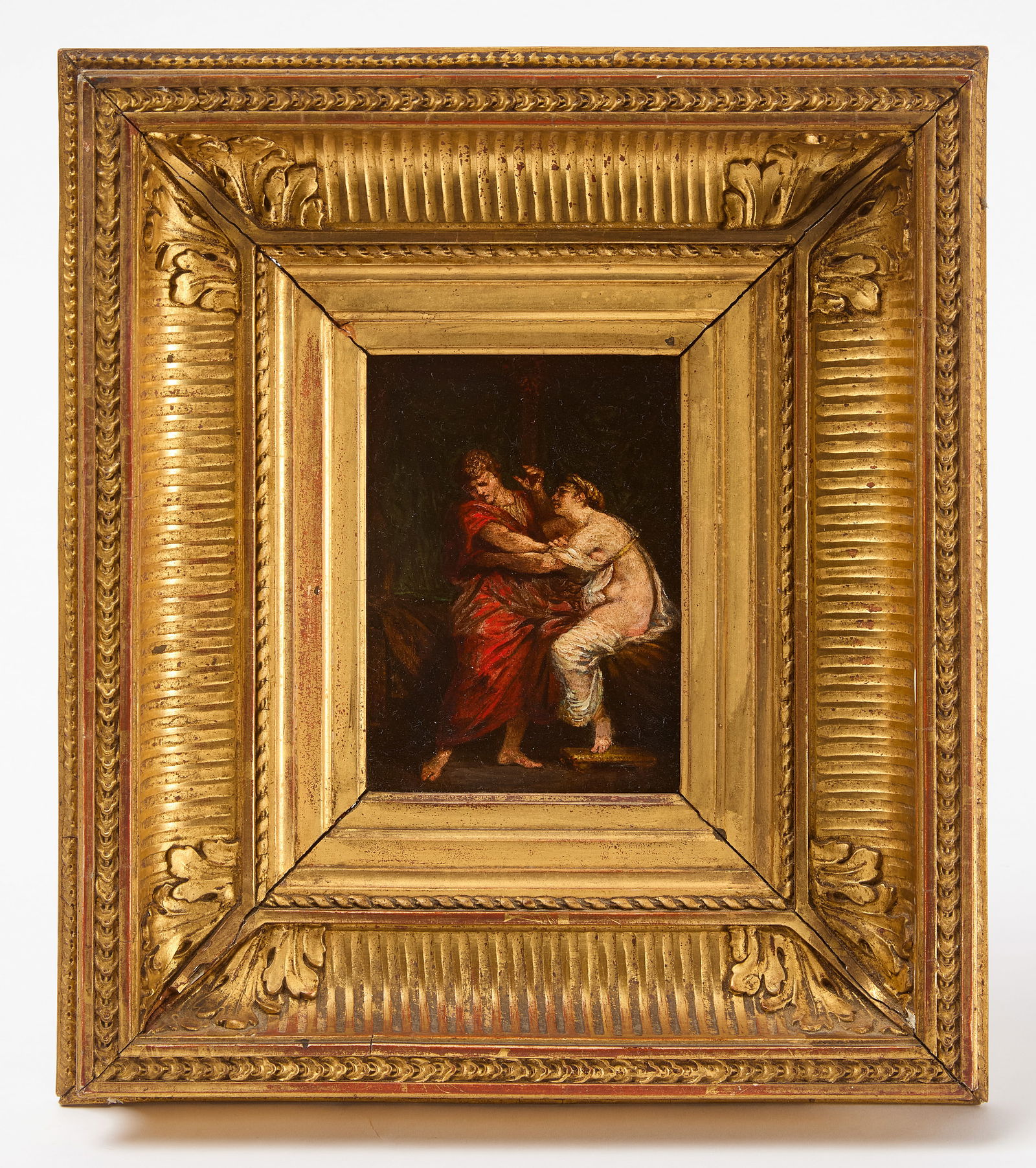 Joseph and Potiphars Wife Painting: Pierre-Paul Prud'hon (In the manner of), 18th century Joseph and Potiphars wife. oil on panel. Period frame. Frame: H 11 in. W 9-3/4 in. Sight: H 4-1/2 in. W 3-1/4 in.