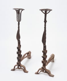 Large Pair of Wrought Iron Andirons