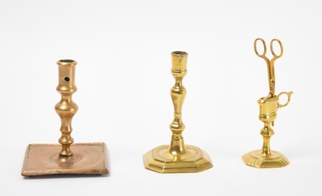 Brass Candle Snuffer and Candlesticks