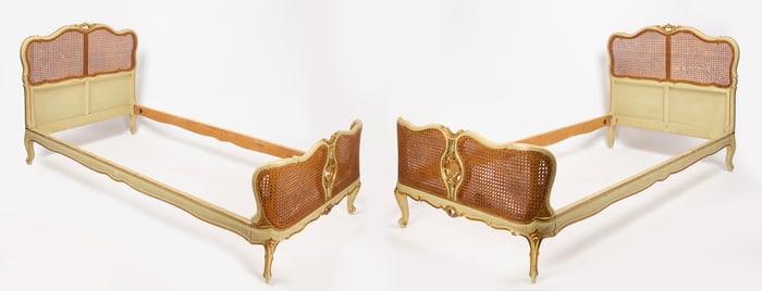 Pair of Caned and Painted French Beds