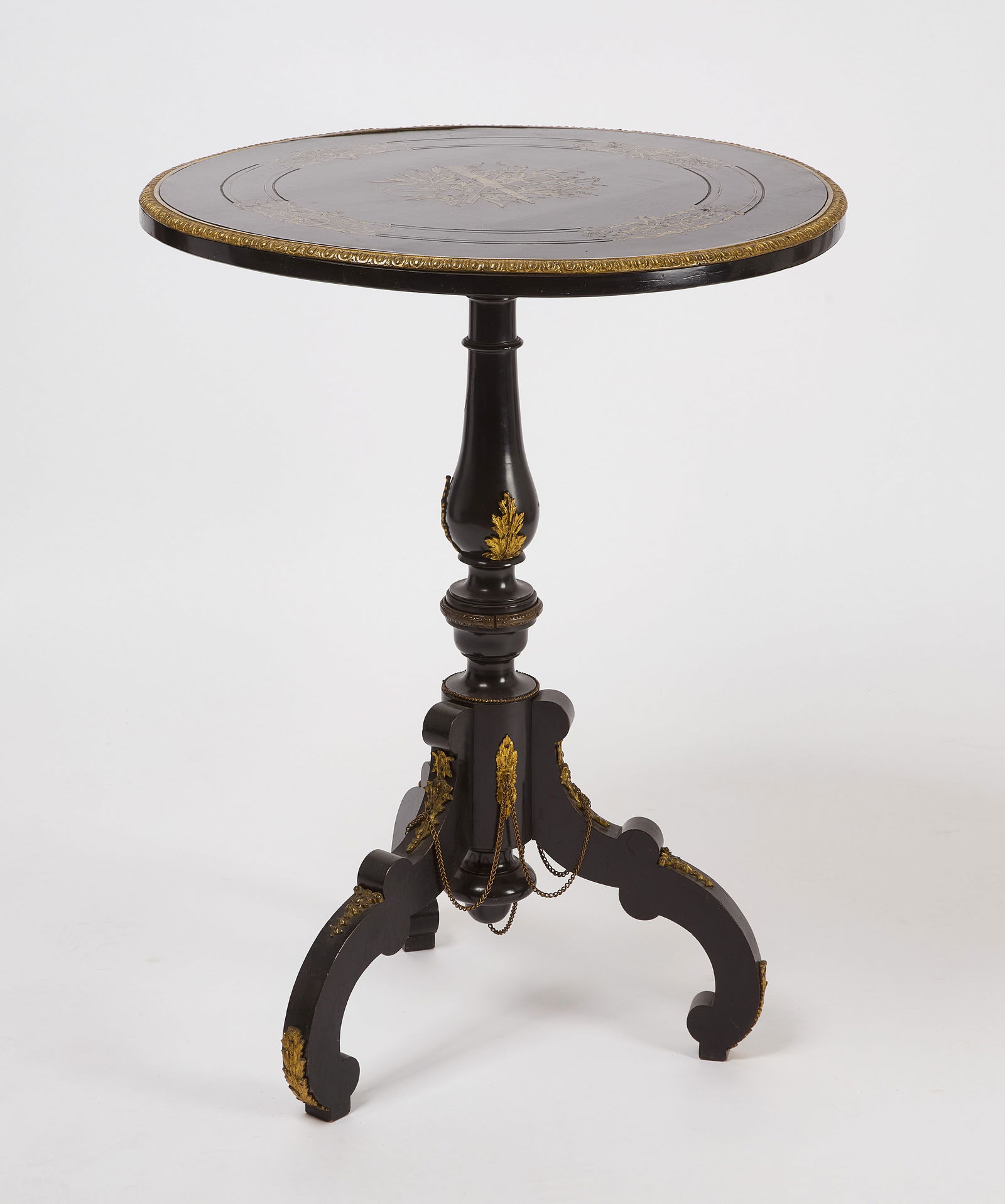 Boulle Style Inlaid Ebonized Tripod Table (1 of 4)