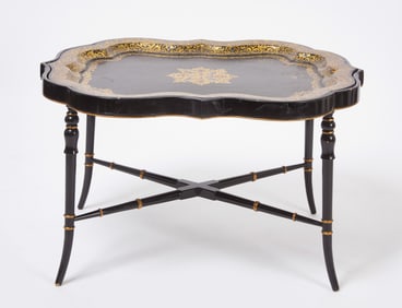 Papier Mache Black Lacquer Tray Table