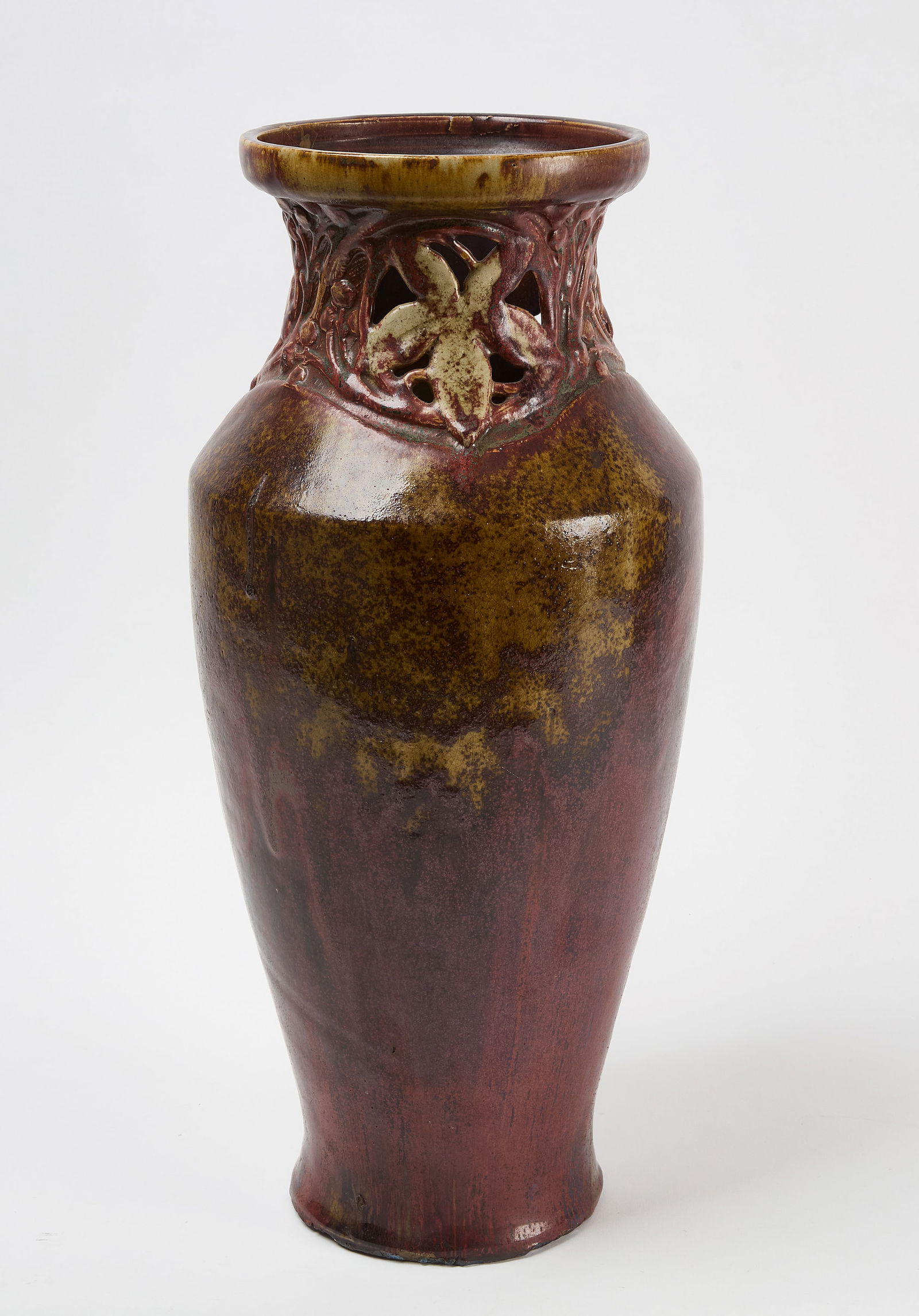 Edmond Lachenal - Art Pottery Vase: Edmond Lachenal (1855-1948) - art pottery vase in blood red. Signed on base. France, early 20th century. H 22-1/2 in. Top: D 8 in. Link to high-res images: https://www.dropbox.com/scl/fo/0httnp9s