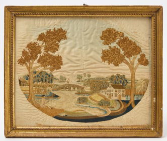 Silk Embroidery of a Man Fishing