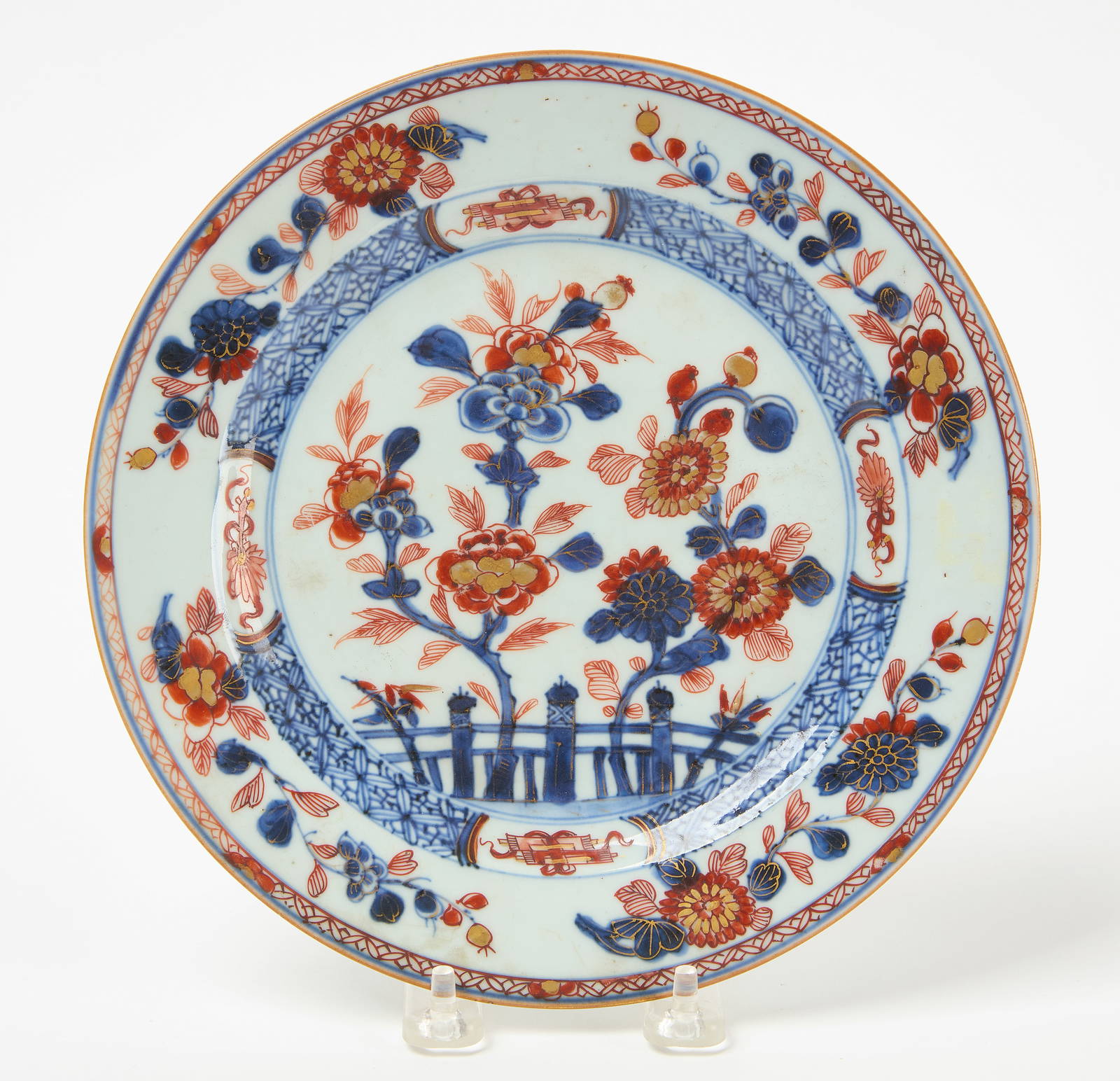 Chinese Imari Porcelain Plate with Red and Blue Floral Details