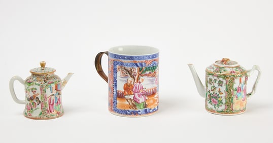 Two Chinese Porcelain Teapots and Cup