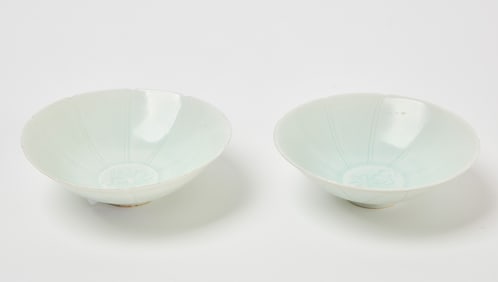 Pair of Small Chinese Porcelain Bowls with Lotus Flower Design