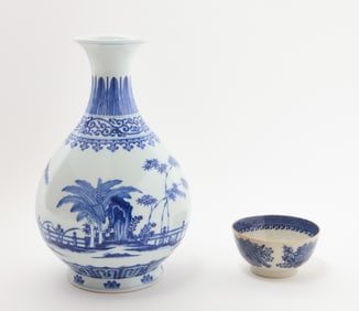 Blue and White Porcelain Vase and Bowl