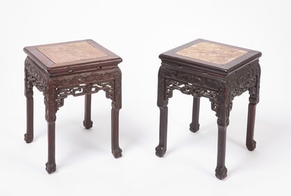 Pair of Chinese Side Tables with Marble Tops