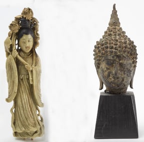 Small Buddha Head and Soapstone Figure