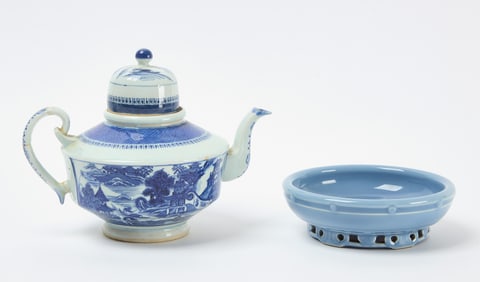 Chinese Tea Pot and Clair De Lune Footed Bowl