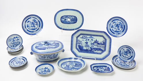 Group  of Canton Blue and White Export  Porcelain