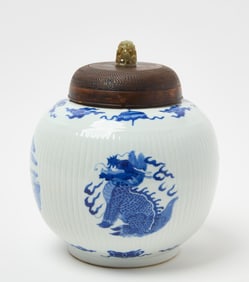 Chinese Blue and White Porcelain Jar with Jade