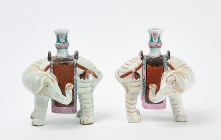 Pair of Chinese Export  Elephant Candle Holders