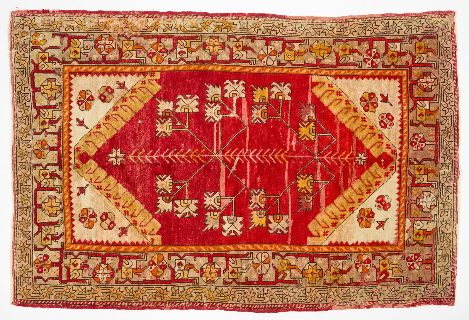 Oushak Carpet: Oushak carpet. late 19th century. L 63 in. W 41-1/2 in. Link to high-res images: https://www.dropbox.com/scl/fo/nu9raw2kwz935t1ftiyv1/AJvPfOuc4qfUQQaYT2wm6f0?rlkey=rz9mk0wzciqo7aqpuli6da2c2&s