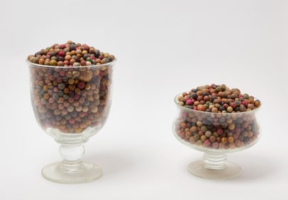 Collection of Clay Marbles in Two Glass Compotes