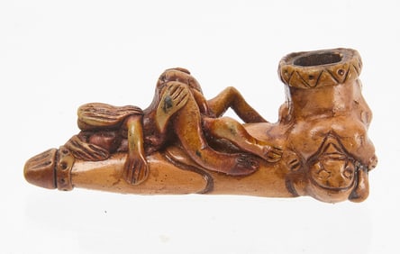 Folk Art Erotic Pottery Pipe