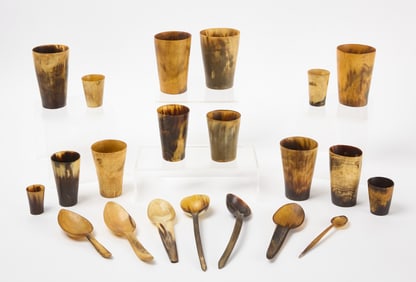 Group of Horn Cups and Utensils