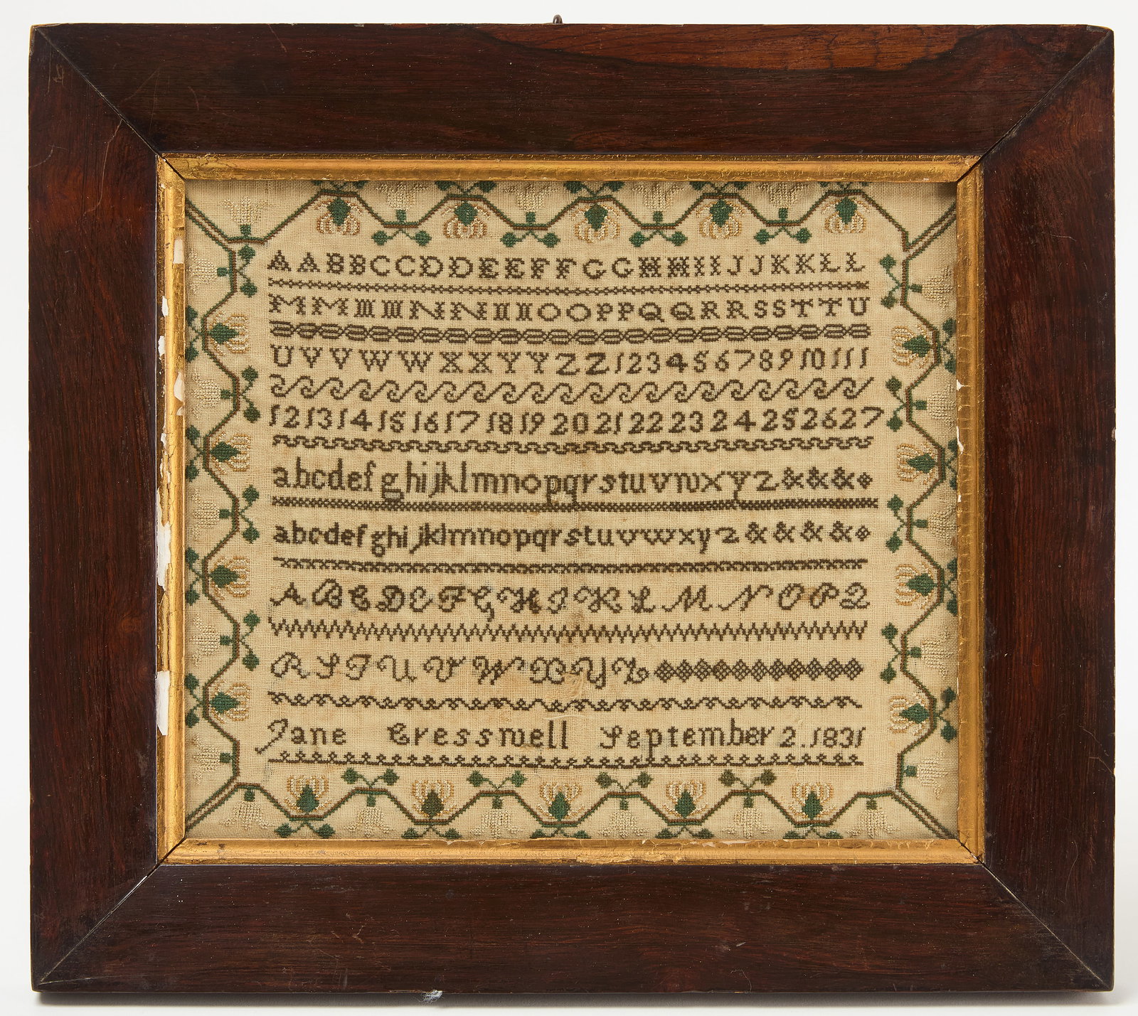 Needlework Sampler - Jane Cressmell, 1831 (1 of 2)