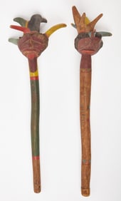 Two Tribal Carved and Painted Staves