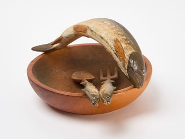 G. Lucien Bouchard Folk Art Trout Salad Bowl
