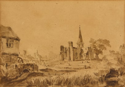 Church and Mill Watercolor