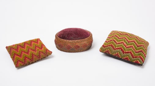 Two Flame Stitch Pin Cushions and Indian Pin Cushion