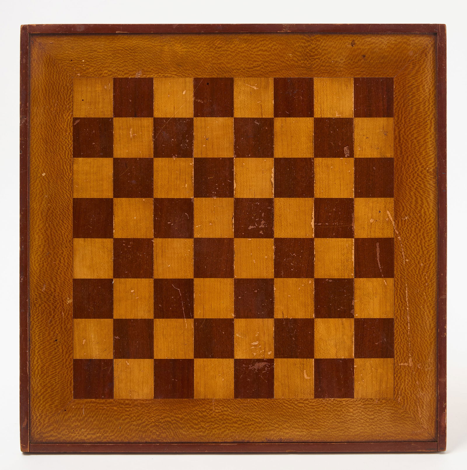 Chessboard: Chessboard. Inlaid wood. H 16 in. W 16 in.