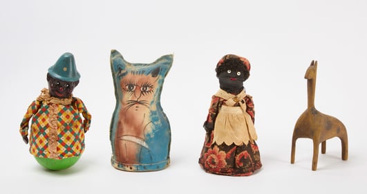 Bottle Doll, Cat Knockdown, Balance Toy, and Carved Giraffe