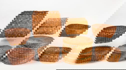 Group of Eight Woven Northwest Coast Baskets