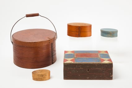 Five Wooden Covered Boxes