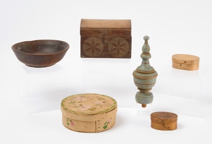 Country Grouping of Boxes, Bowl, and Finial