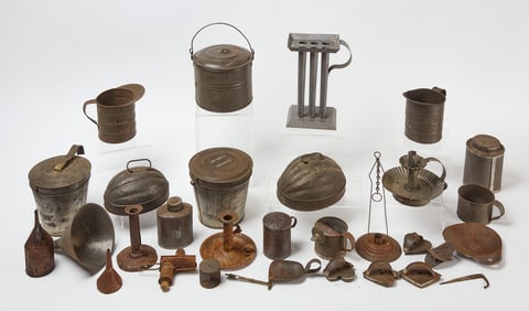 Group of Antique Tinware and Rushlight Holders