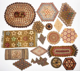 Large Group of Penny Rugs, Mats, and Others