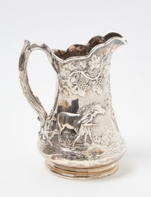 Lincoln & Foss Coin Silver Pitcher with Hunting Party
