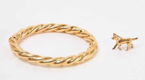 14k Gold Bangle, and Dog Pin
