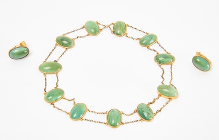 Jade Gold-Filled Bracelet and Earrings Set