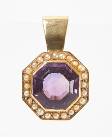 14K Pendant with Amethyst and Seed Pearls