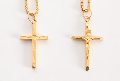 Two 18k Gold Cross Necklaces