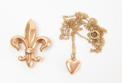 10k Fleur-de-Lis Pin and Heart Locket