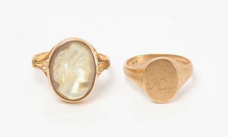 14k Cameo Ring and 10k Signet Ring
