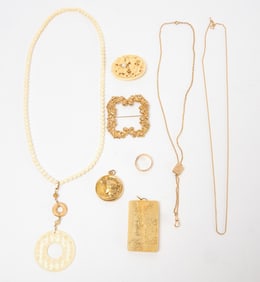 Mixed Group of Jewelry with 14k Gold and Bone
